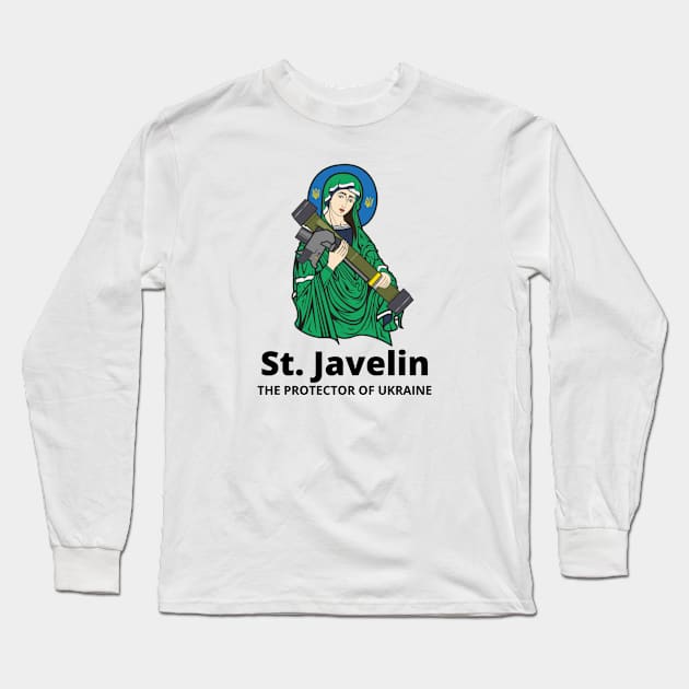 Saint Javelin The Protector of Ukraine Ukrainian Flag Long Sleeve T-Shirt by BestCatty 